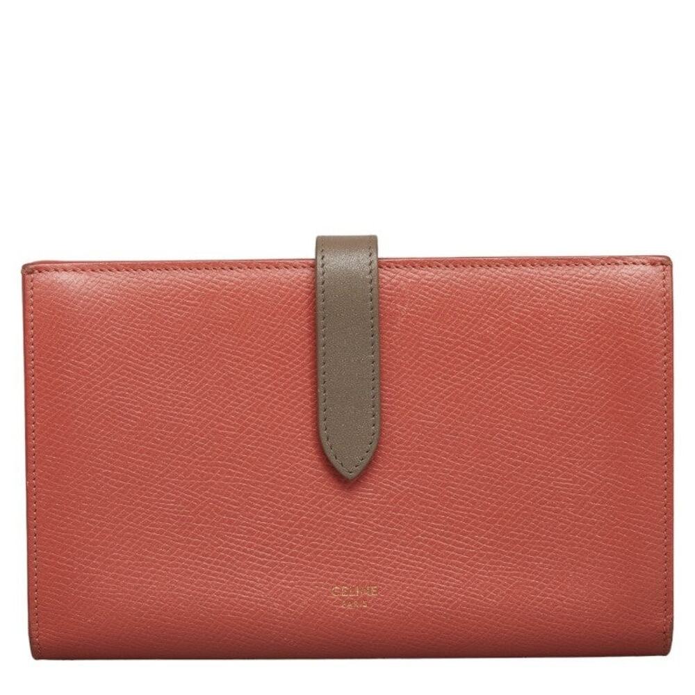 Celine Large Strap Bicolor Leather Long Wallet Pink